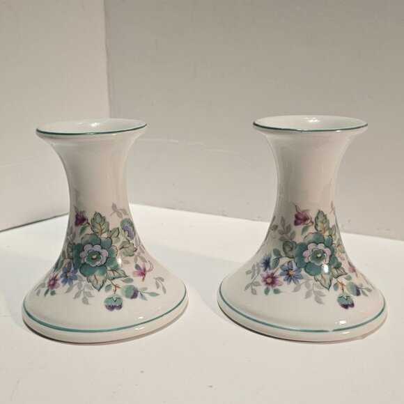 Porcelain Floral Candlestick Holders Made in Japan for Elizabeth Arden 3 1/4 inc - Picture 1 of 12